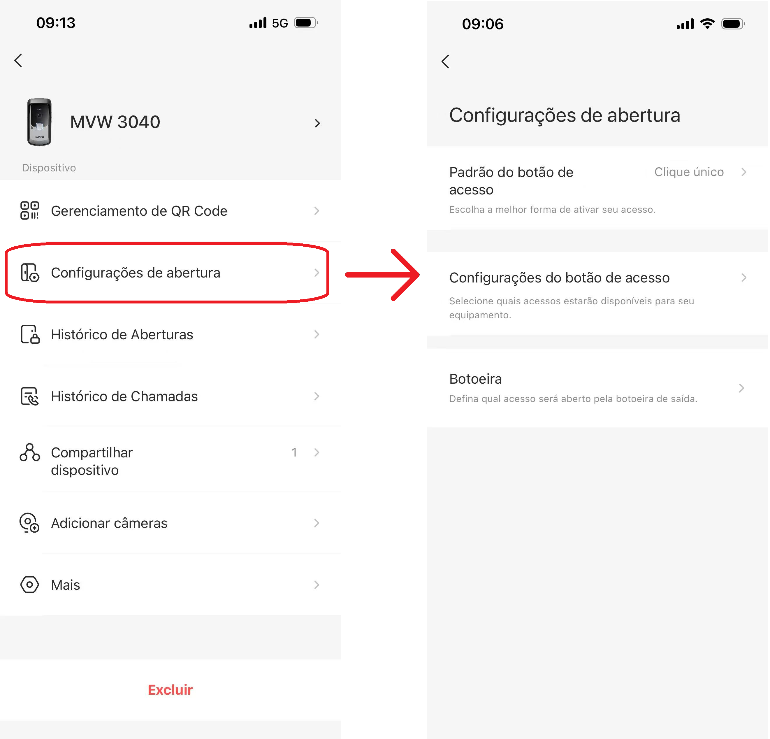 Configurações de Aberturas